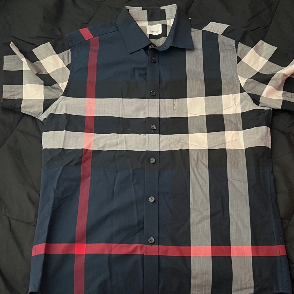 Burberry Navy and Red Plaid Casual Shirt